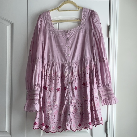 LoveShackFancy freja dress bell sleeve pink Mini Long Sleeved Dress size 8 - Picture 4 of 11